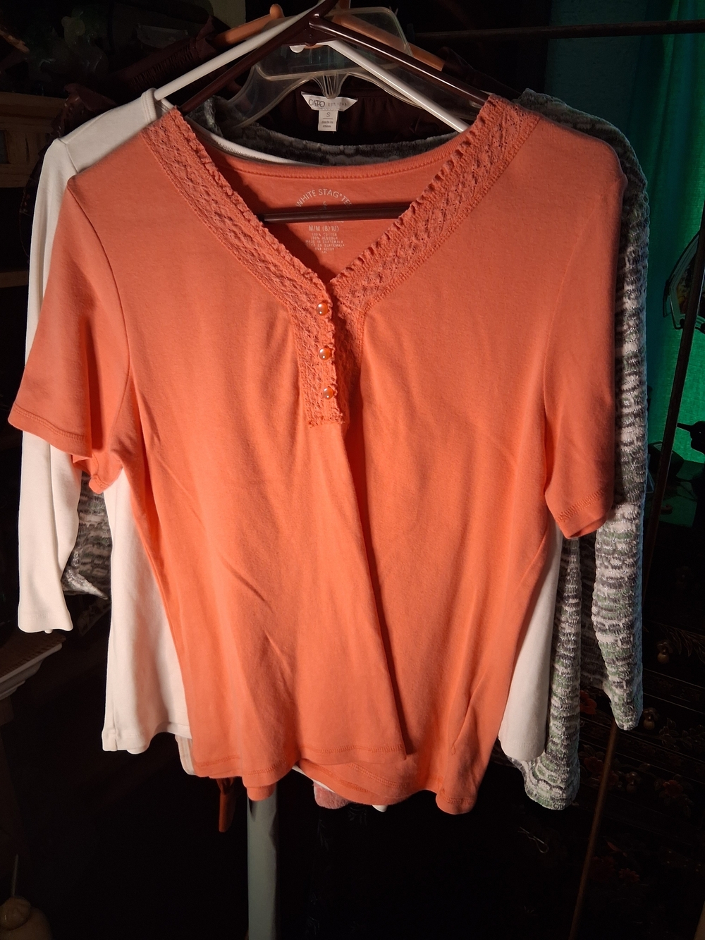 White Stag Coral Lace-Trim Short Sleeve Top